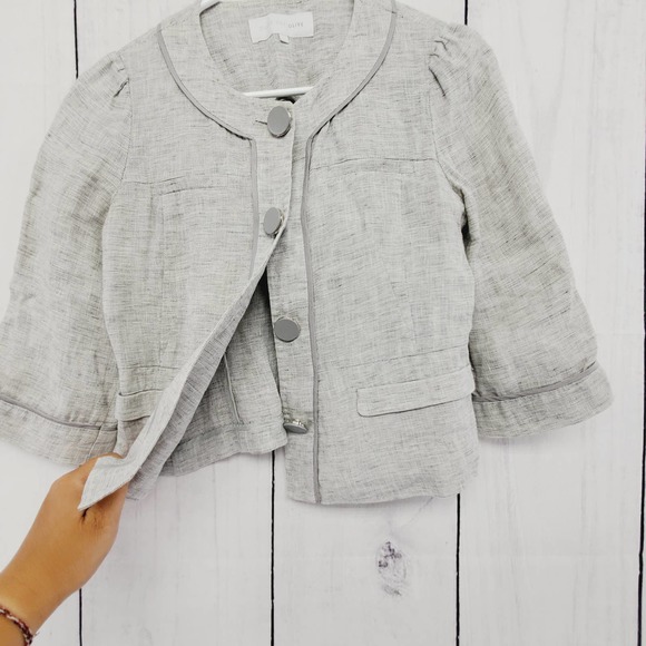 Olive Des Olive Linen Short Hem 3/4th Sleeve Sophisticated Blazer Womens Small - Picture 4 of 5